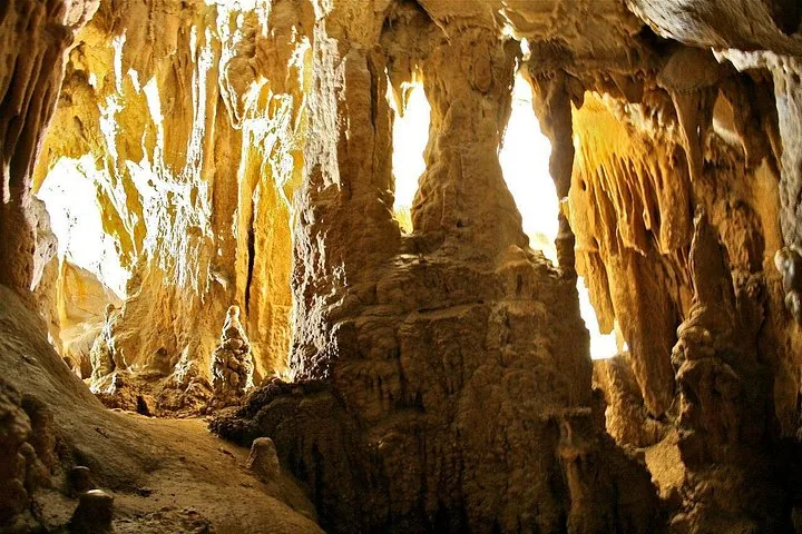 Inside Resava Cave, displaying dramatic limestone stalactites and stalagmites formed over millennia.